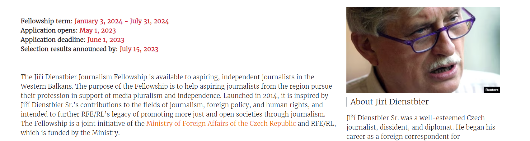 The Jiří Dienstbier Journalism Fellowship